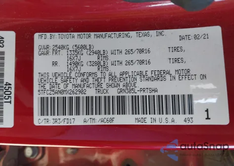 2021 Toyota Tacoma Double Cab/Sr/Sr5/Trd Sport/Trd Off Road/Trd Pro z USA, uszkodzony, nr VIN 5TFCZ5AN0MX262902